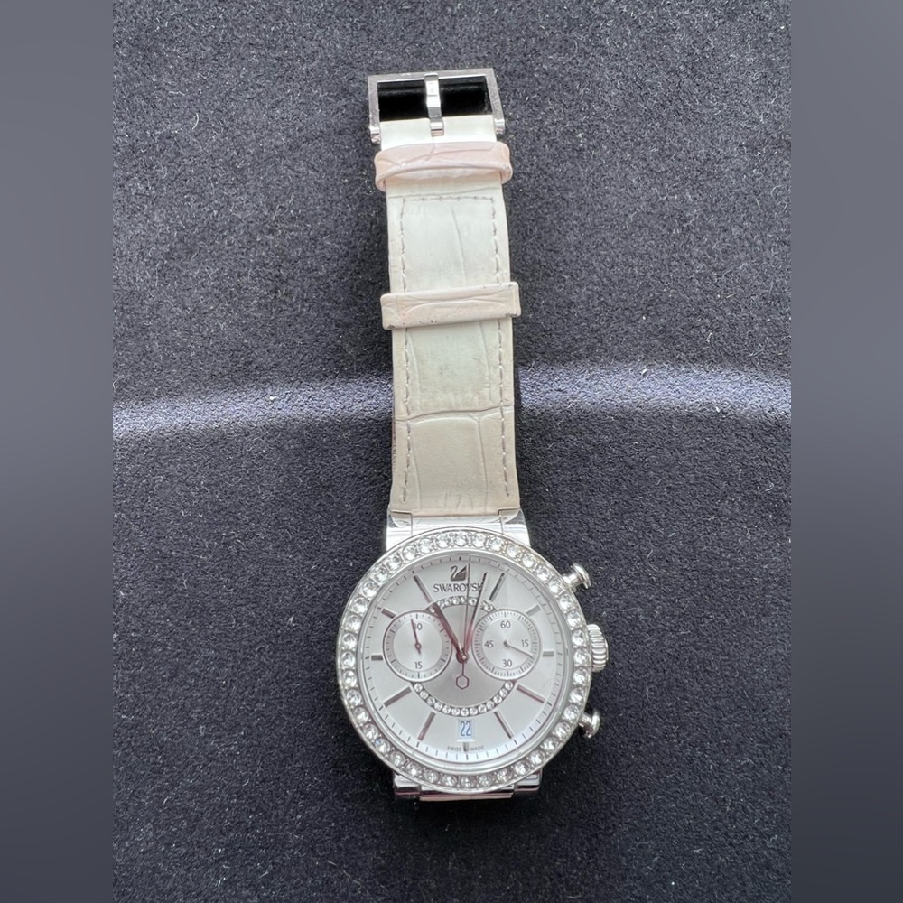 Swarovski - Chronograph Leather Band Watch - White/Silver - Good Condition